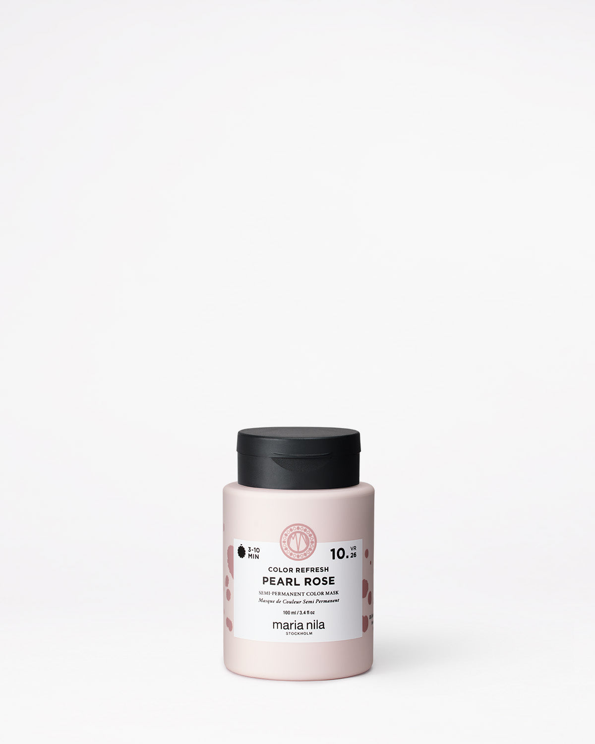 Maria Nila color refresh pearl rose 100 ml jar with black lid on a white background